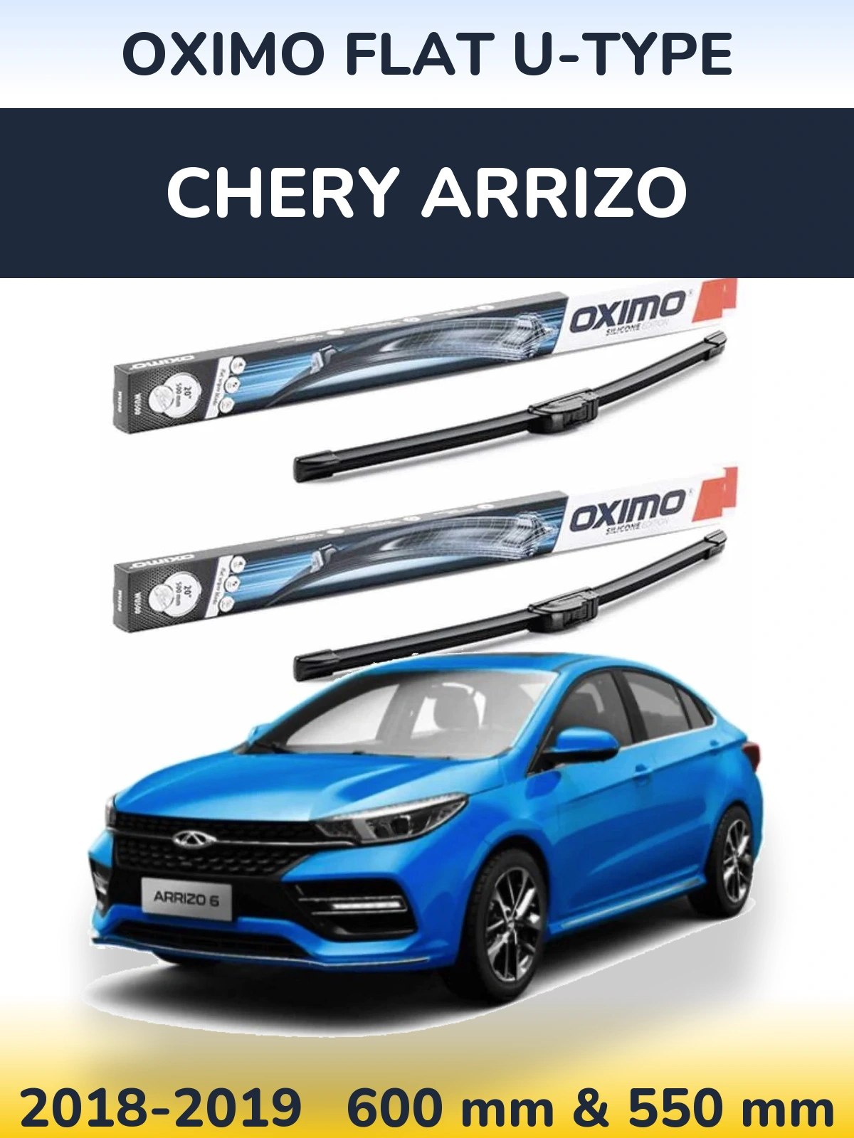 Front wiper blade set Oximo Flat U-type 600 & 550 mm for Chery Arrizo 2018-2019