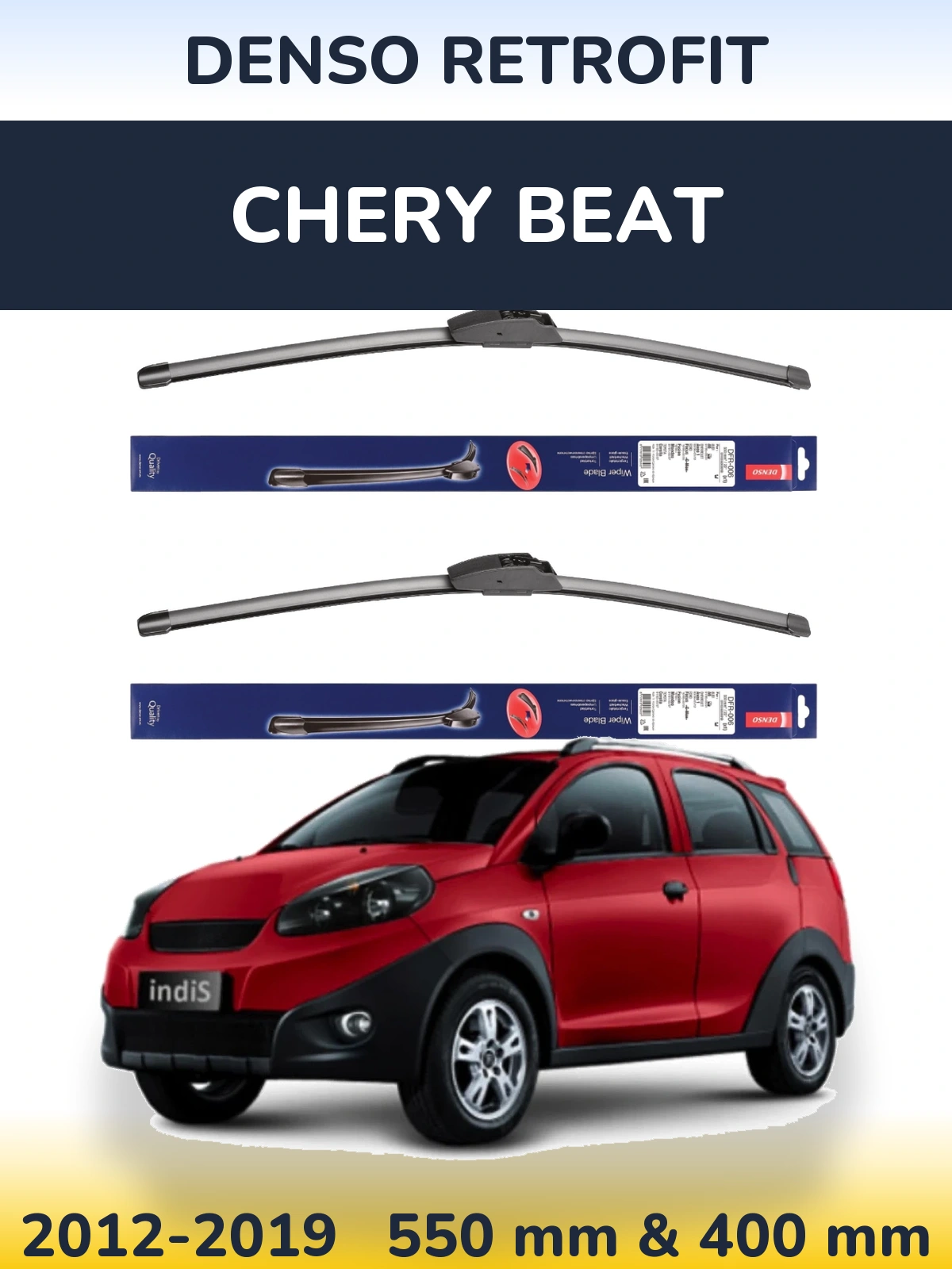 Front wiper blade set Denso Retrofit 550 & 400 mm for Chery Beat 2012-2019