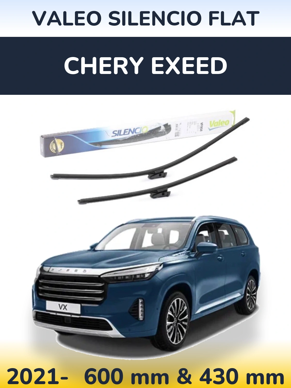 Front wiper blade set Valeo Silencio Flat 600 & 430 mm for Chery Exeed 2021-2026