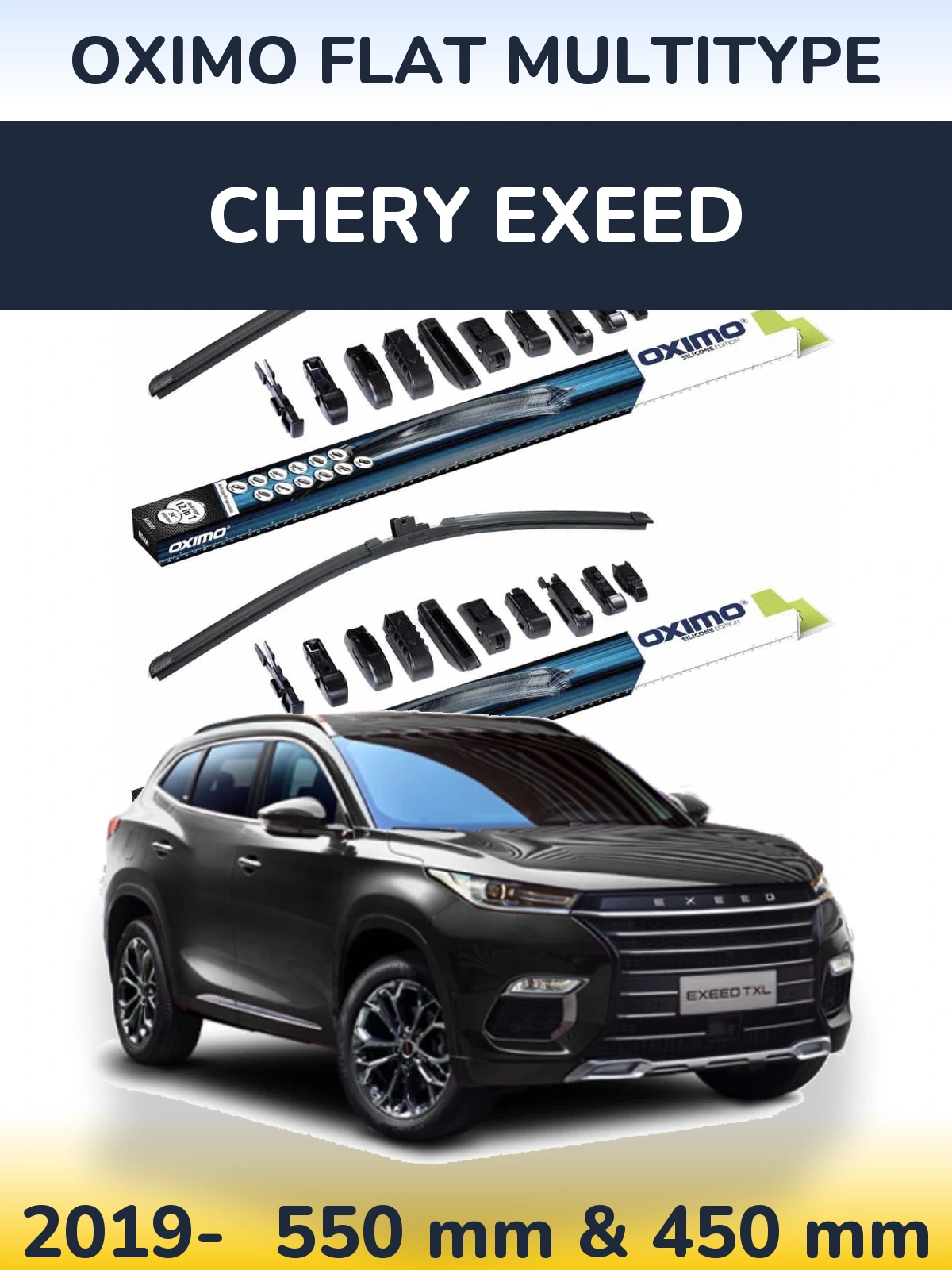 Front wiper blade set Oximo Flat MultiTipoe 550 & 450 mm for Chery Exeed 2019-2026