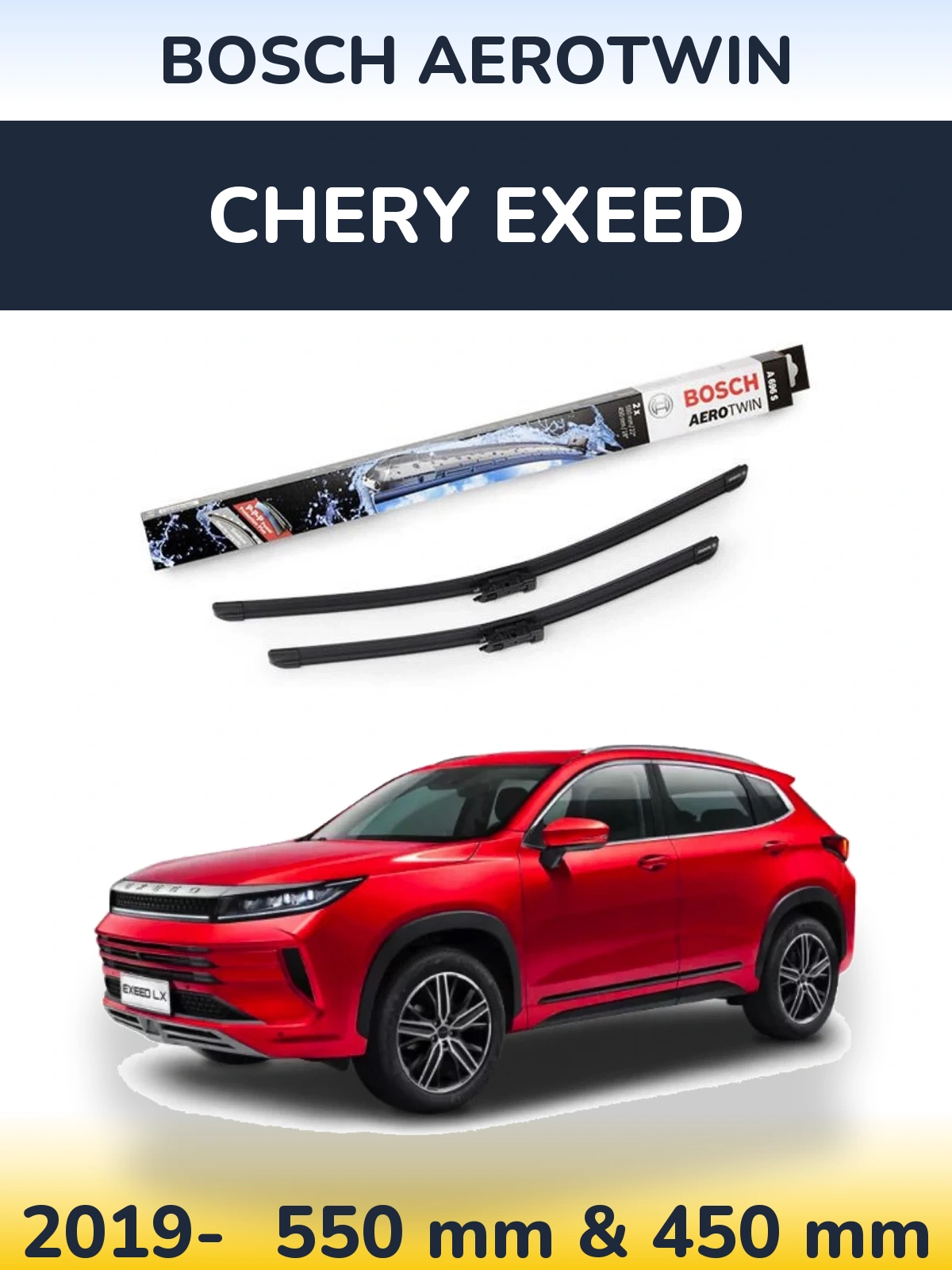 Front wiper blade set BOSCH AeroTwin 550 & 450 mm for Chery Exeed 2019-2026
