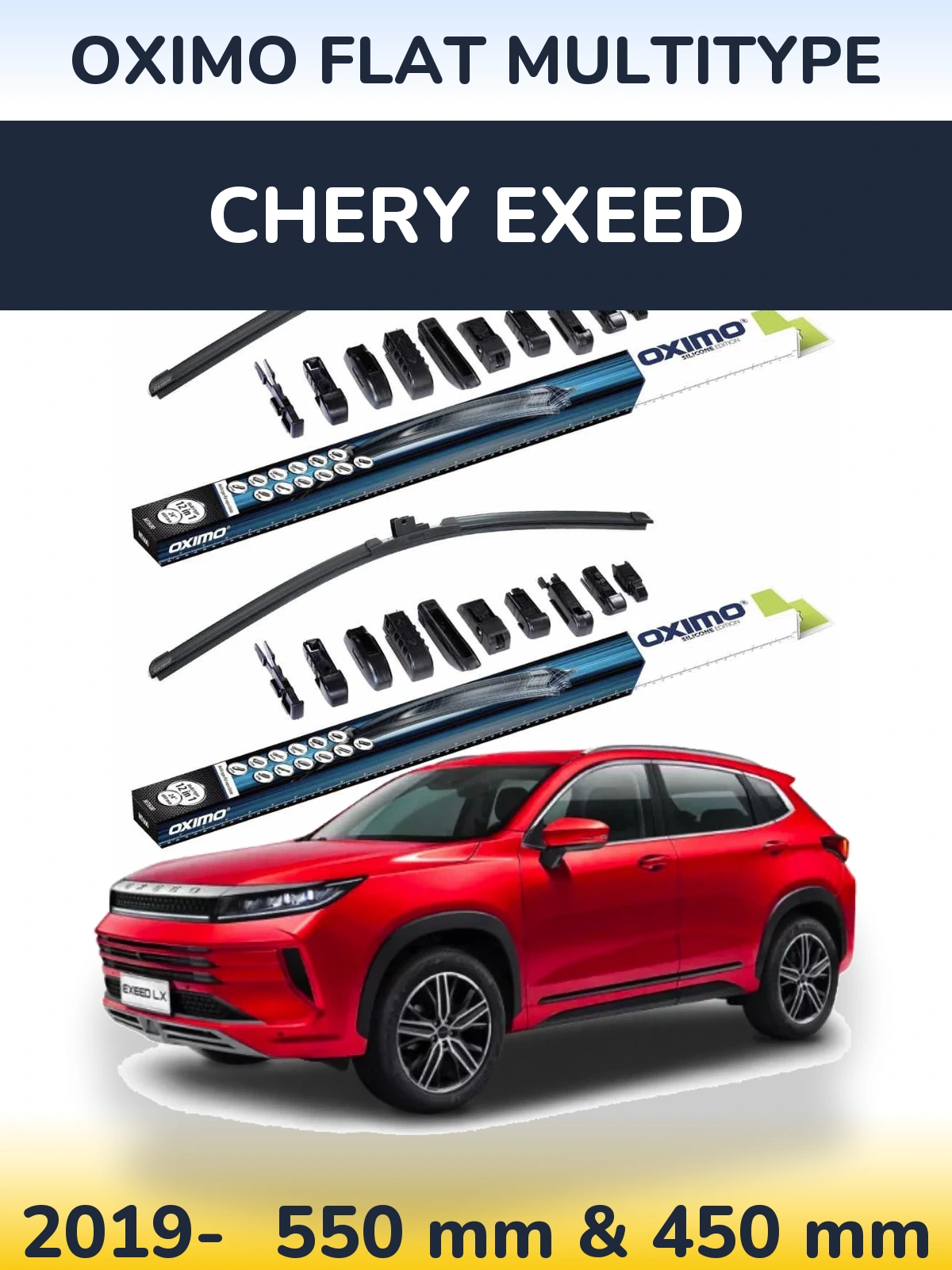 Front wiper blade set Oximo Flat MultiTipoe 550 & 450 mm for Chery Exeed 2019-2026