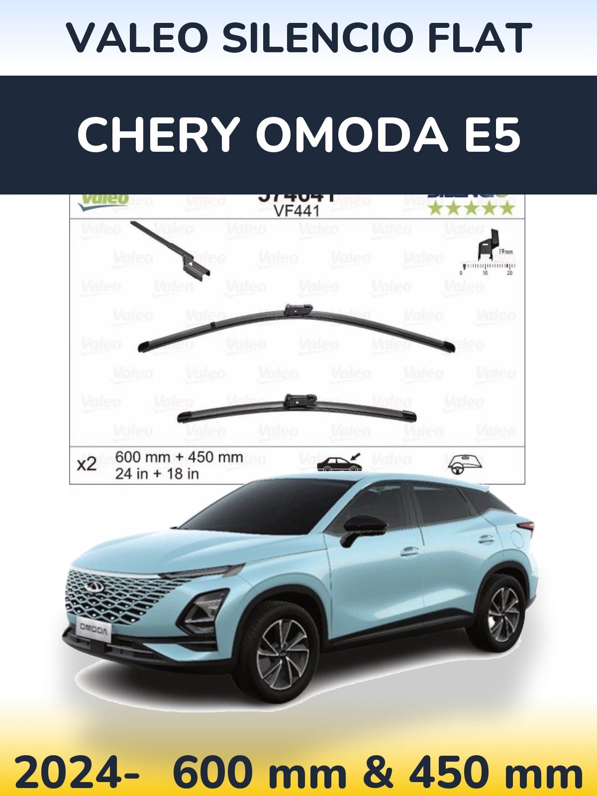 Комплект передніх щіток Valeo Silencio Flat 600 & 450 мм для Chery Omoda E5 2024-2026