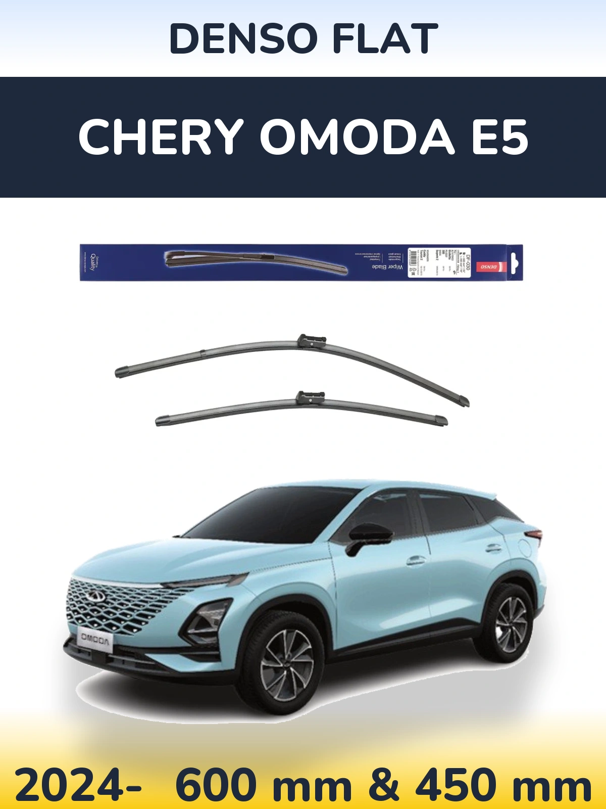 Front wiper blade set Denso Flat 600 & 450 mm for Chery Omoda E5 2024-2026
