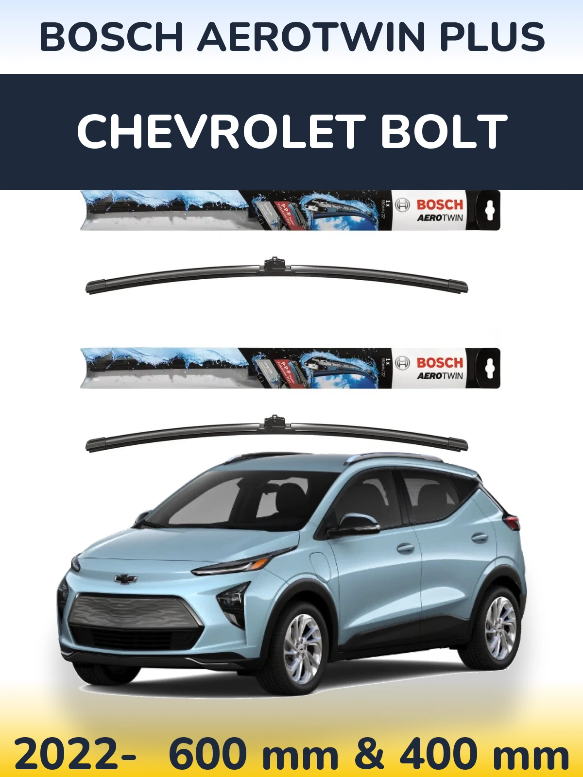 Front wiper blade set BOSCH AeroTwin Plus 600 & 400 mm for Chevrolet Bolt 2022-2026