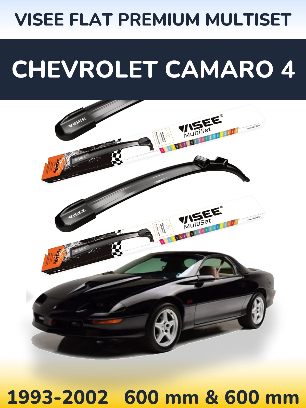 Комплект передних дворников VISEE FLAT PREMIUM MultiSet 600 & 600 мм для Chevrolet Camaro 4 1993-2002