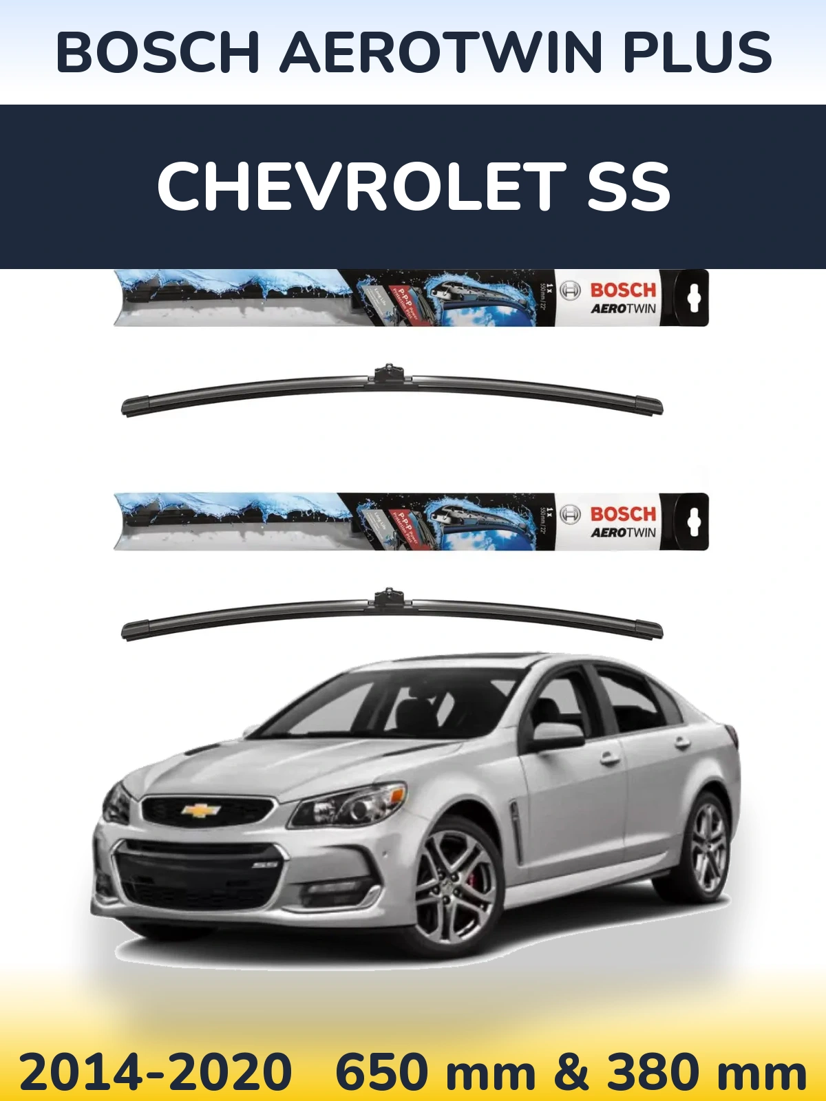 Front wiper blade set BOSCH AeroTwin Plus 650 & 380 mm for Chevrolet SS 2014-2020