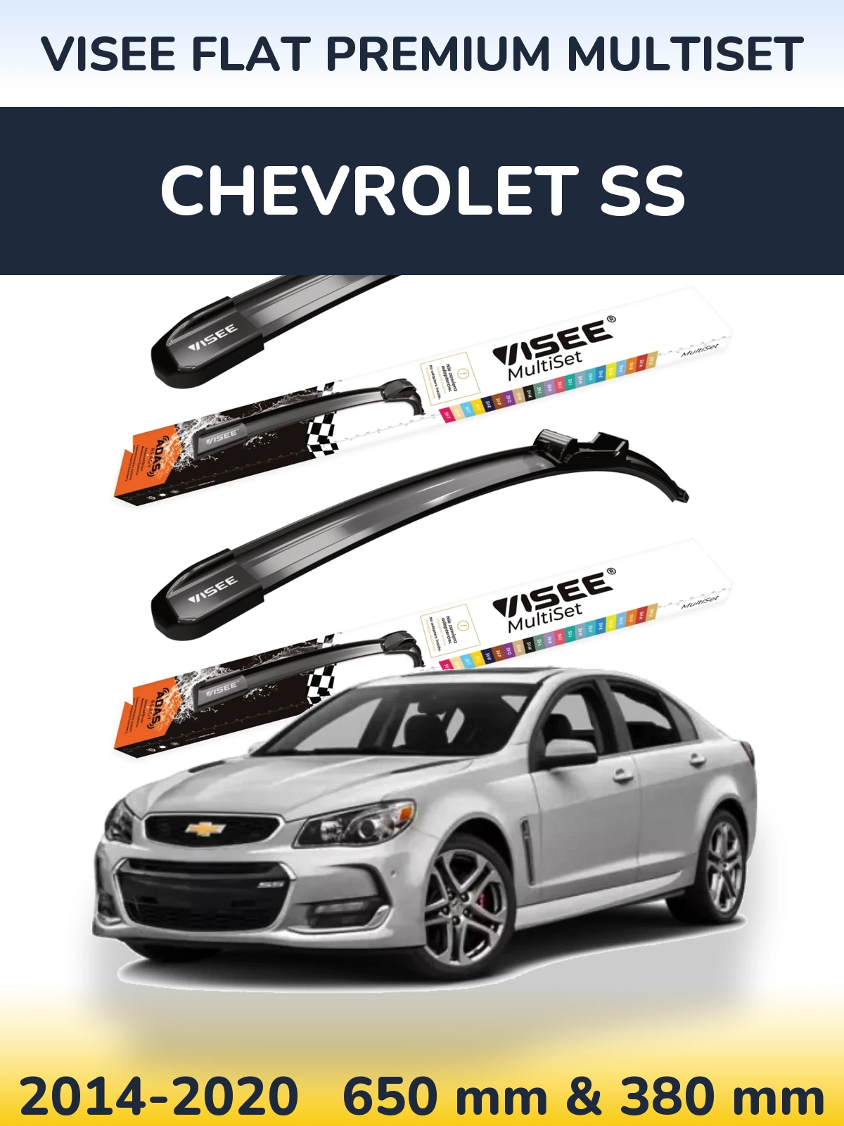 Front wiper blade set VISEE FLAT PREMIUM MultiSet 650 & 380 mm for Chevrolet SS 2014-2020