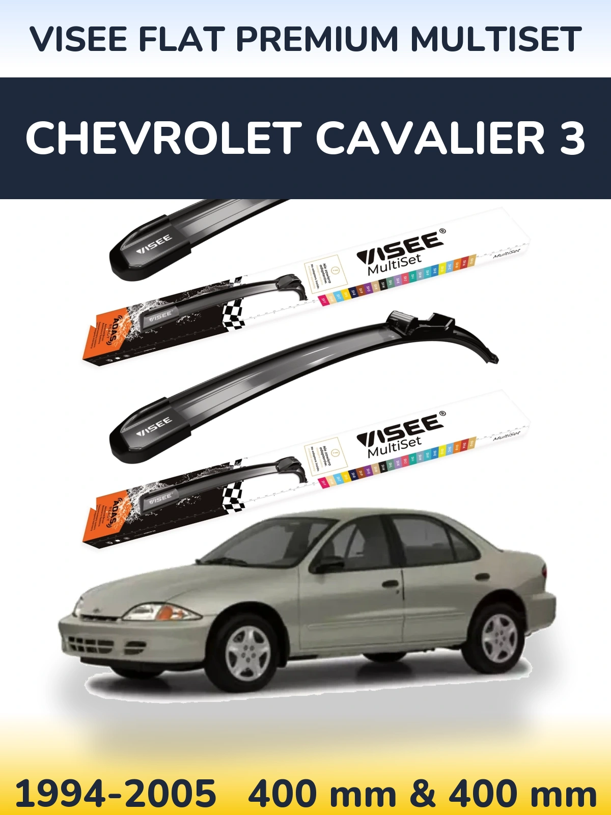 Front wiper blade set VISEE FLAT PREMIUM MultiSet 400 & 400 mm for Chevrolet Cavalier 3 1994-2005