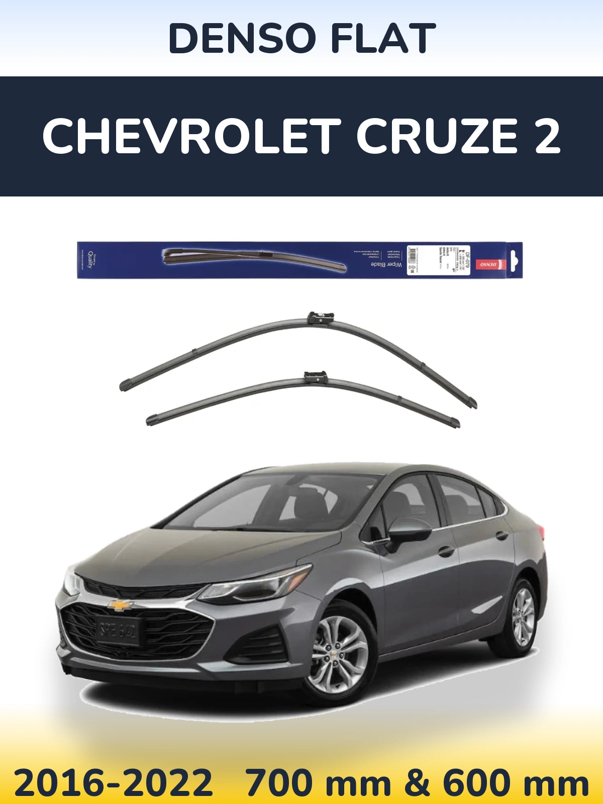Front wiper blade set Denso Flat 700 & 600 mm for Chevrolet Cruze 2 2016-2022