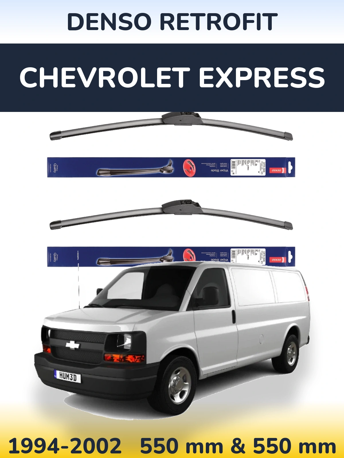 Front wiper blade set Denso Retrofit 550 & 550 mm for Chevrolet Express 1994-2002