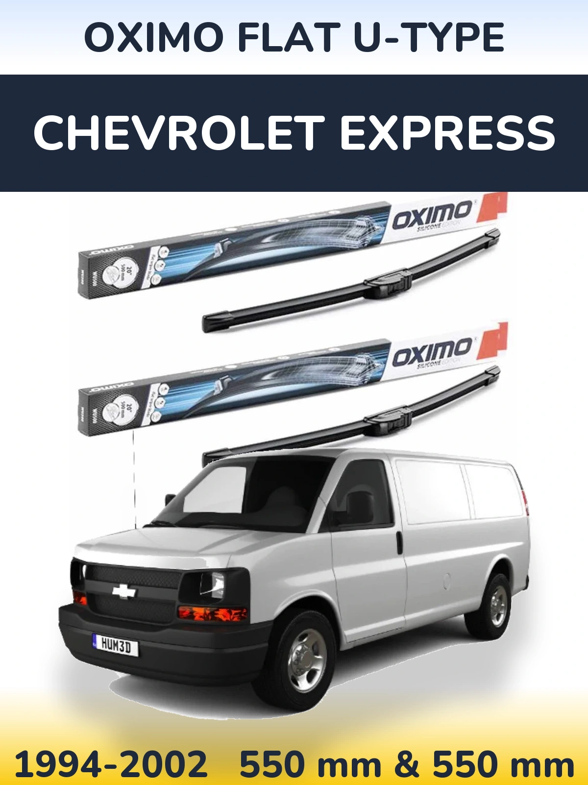 Front wiper blade set Oximo Flat U-type 550 & 550 mm for Chevrolet Express 1994-2002