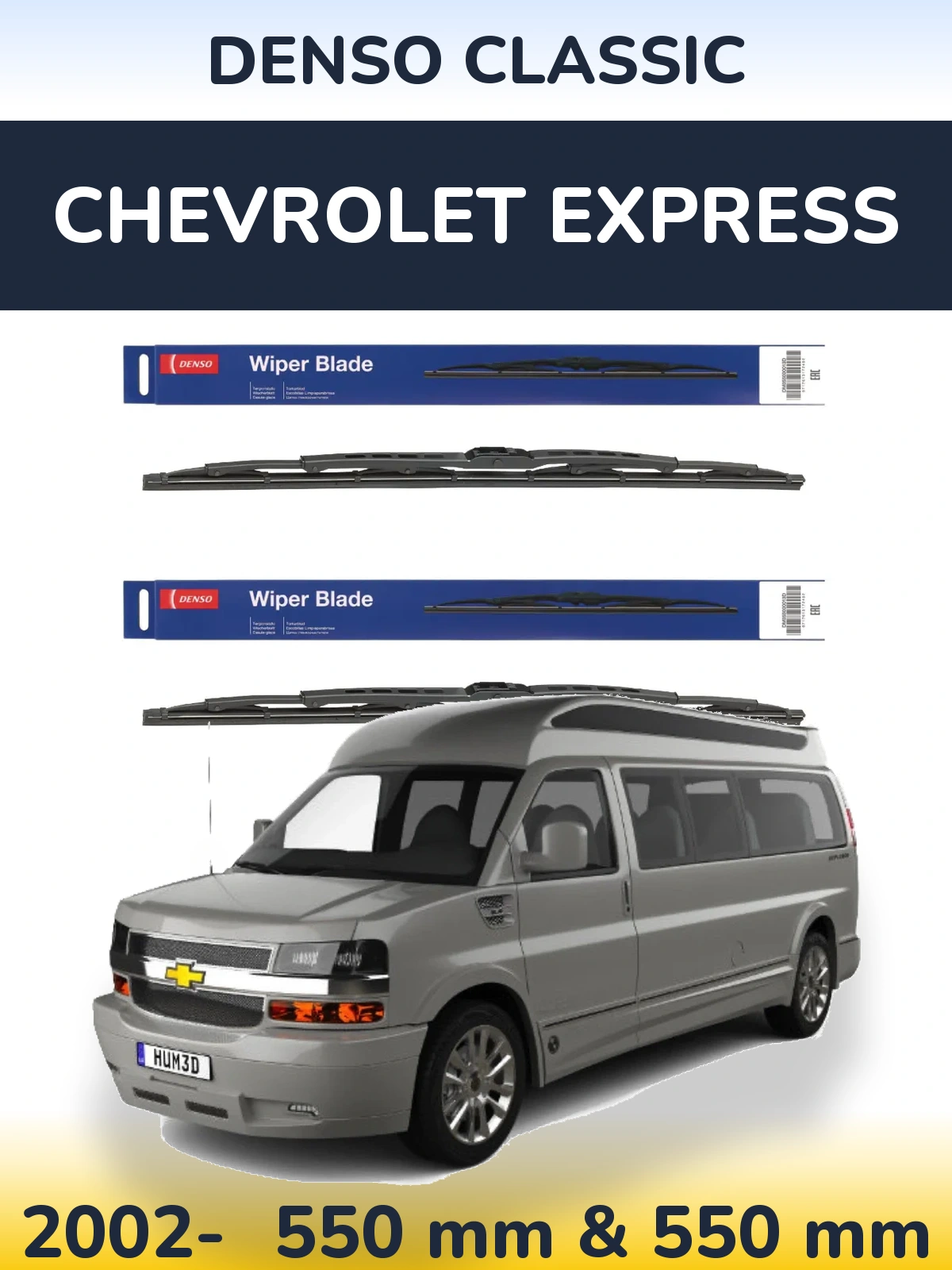 Front wiper blade set Denso Classic 550 & 550 mm for Chevrolet Express 2002-2026