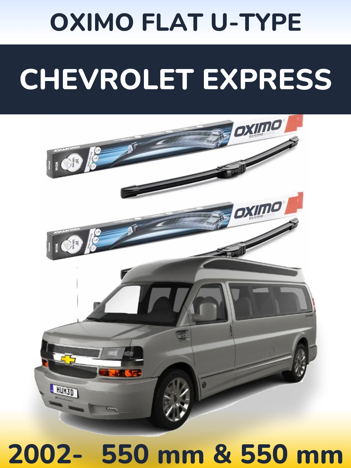 Front wiper blade set Oximo Flat U-type 550 & 550 mm for Chevrolet Express 2002-2026