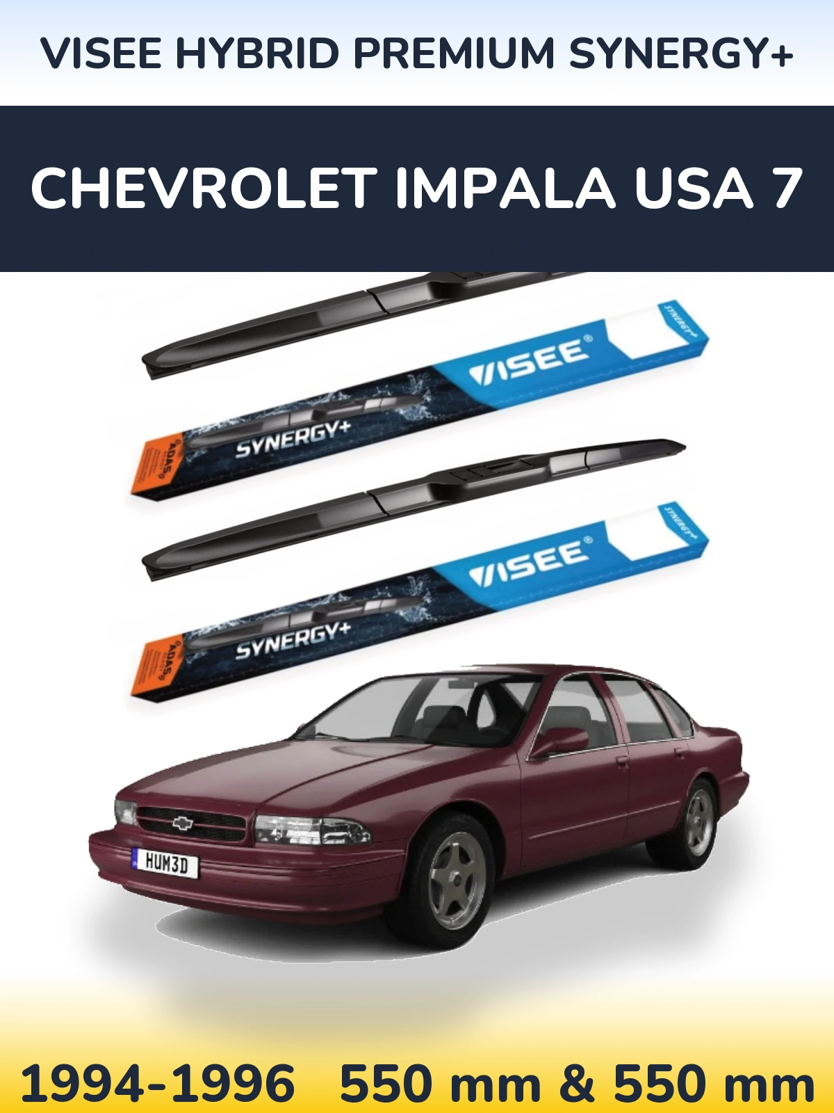 Front wiper blade set VISEE HYBRID PREMIUM SYNERGY+ 550 & 550 mm for Chevrolet Impala USA 7 1994-1996