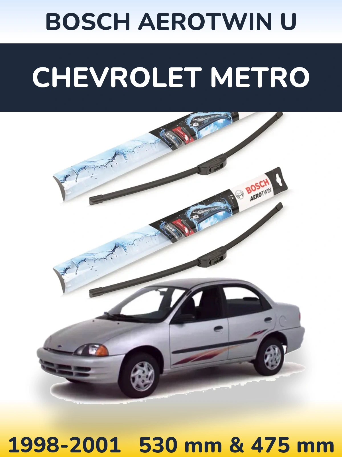 Комплект передніх щіток BOSCH AeroTwin U 530 & 475 мм для Chevrolet Metro 1998-2001