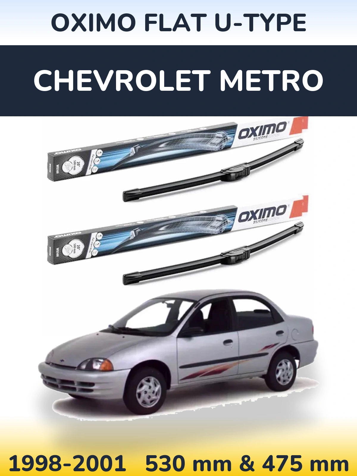 Комплект передніх щіток Oximo Flat U-type 530 & 475 мм для Chevrolet Metro 1998-2001
