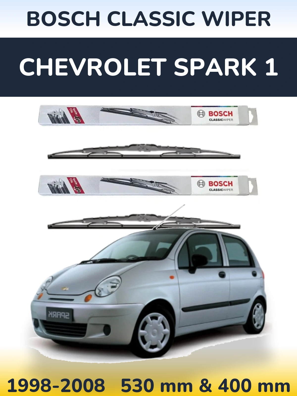 Комплект передніх щіток BOSCH Classic Wiper 530 & 400 мм для Chevrolet Spark 1 1998-2008