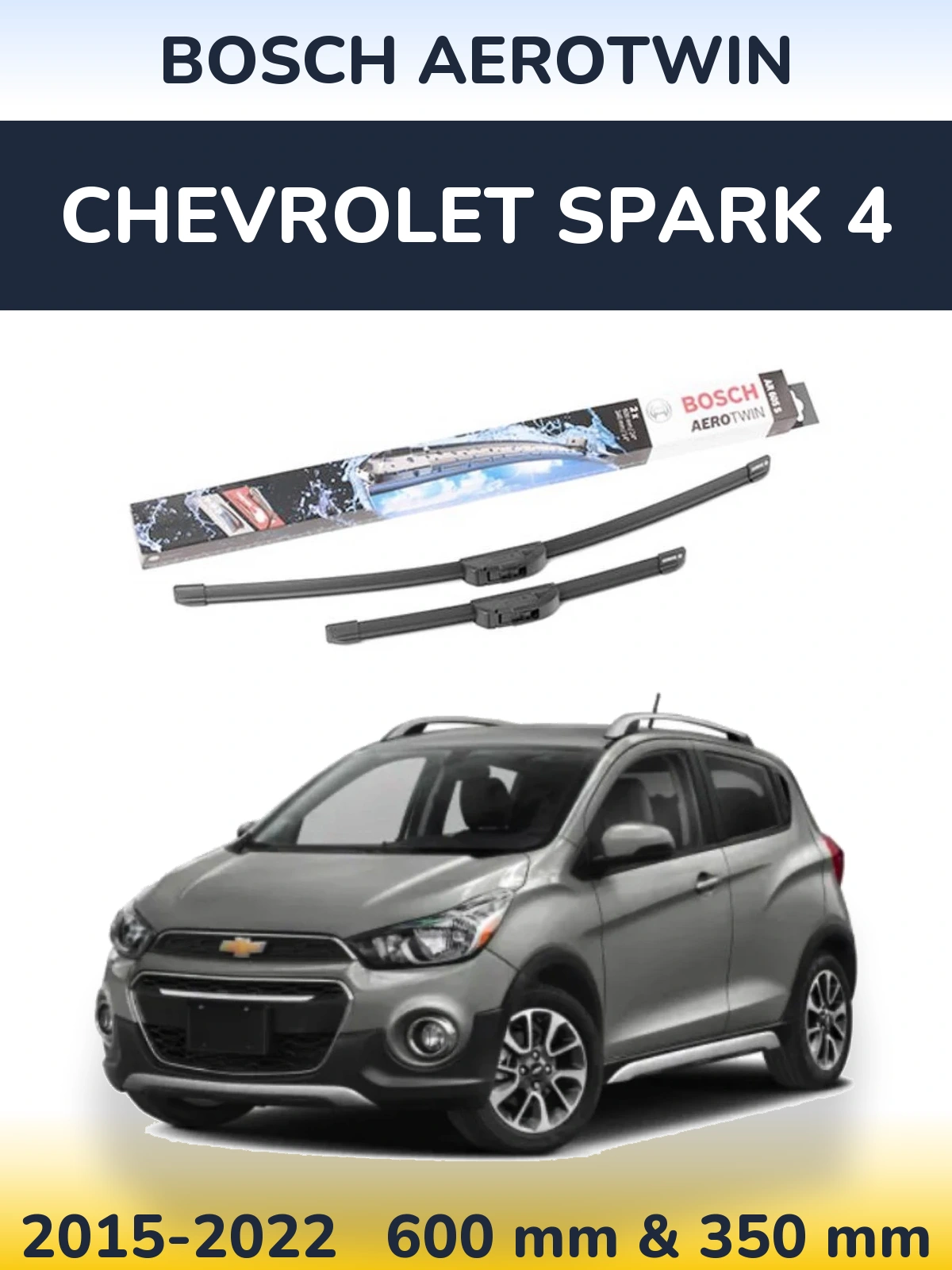 Front wiper blade set BOSCH AeroTwin 600 & 350 mm for Chevrolet Spark 4 2015-2022