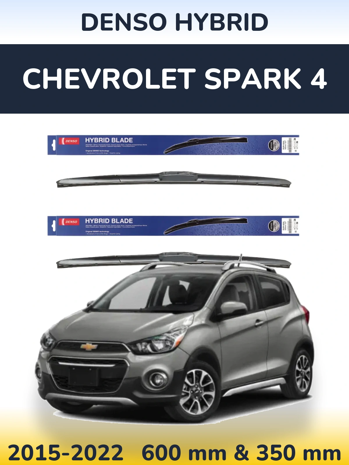 Front wiper blade set Denso Hybrid 600 & 350 mm for Chevrolet Spark 4 2015-2022