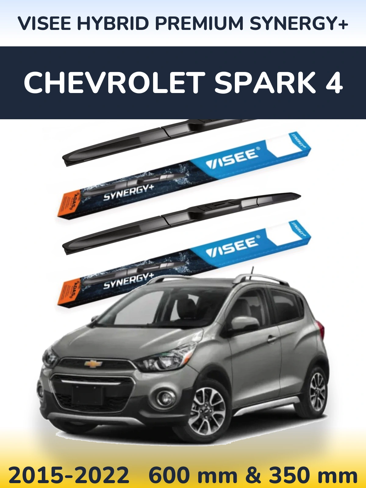 Front wiper blade set VISEE HYBRID PREMIUM SYNERGY+ 600 & 350 mm for Chevrolet Spark 4 2015-2022