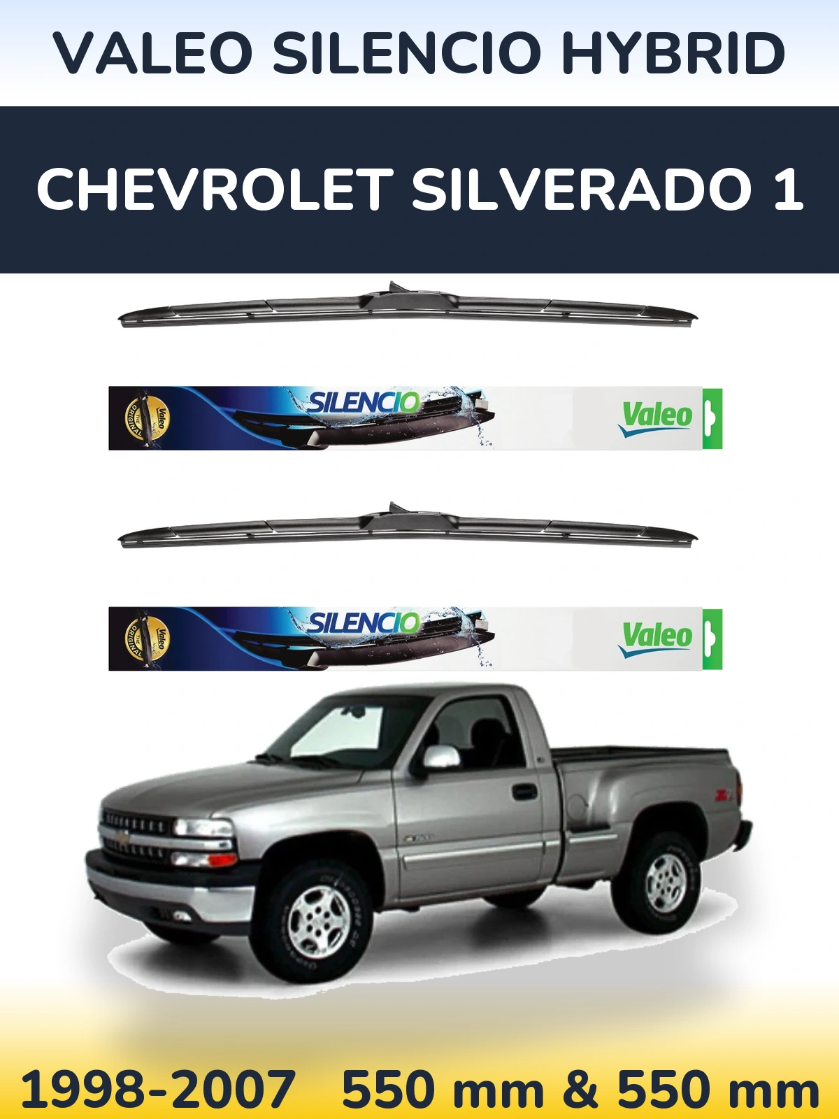 Комплект передних дворников Valeo Silencio Hybrid 550 & 550 мм для Chevrolet Silverado 1 1998-2007
