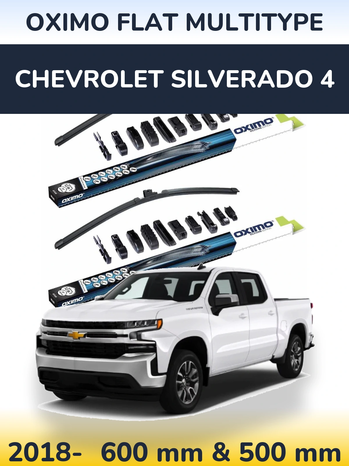 Front wiper blade set Oximo Flat MultiTipoe 600 & 500 mm for Chevrolet Silverado 4 2018-2026