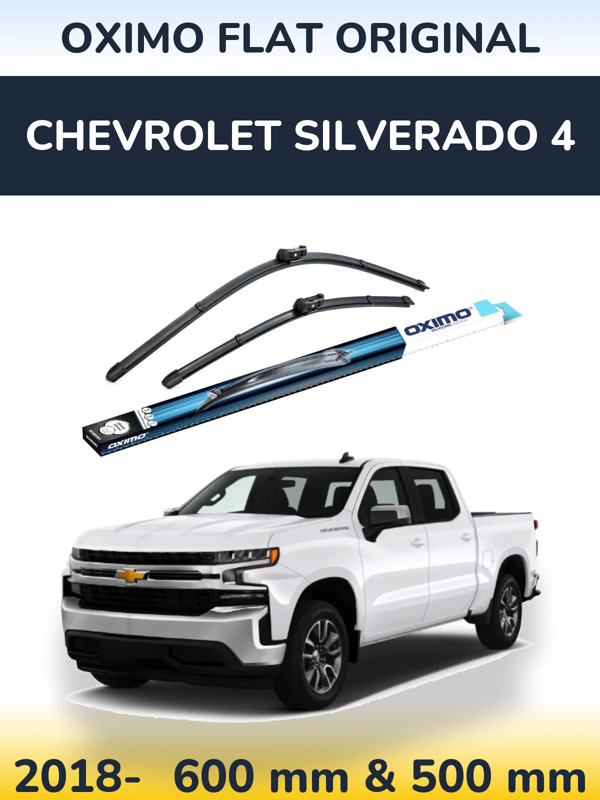 Front wiper blade set Oximo Flat Original 600 & 500 mm for Chevrolet Silverado 4 2018-2026