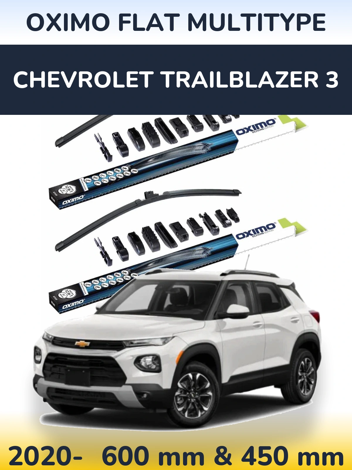 Front wiper blade set Oximo Flat MultiTipoe 600 & 450 mm for Chevrolet TrailBlazer 3 2020-2026