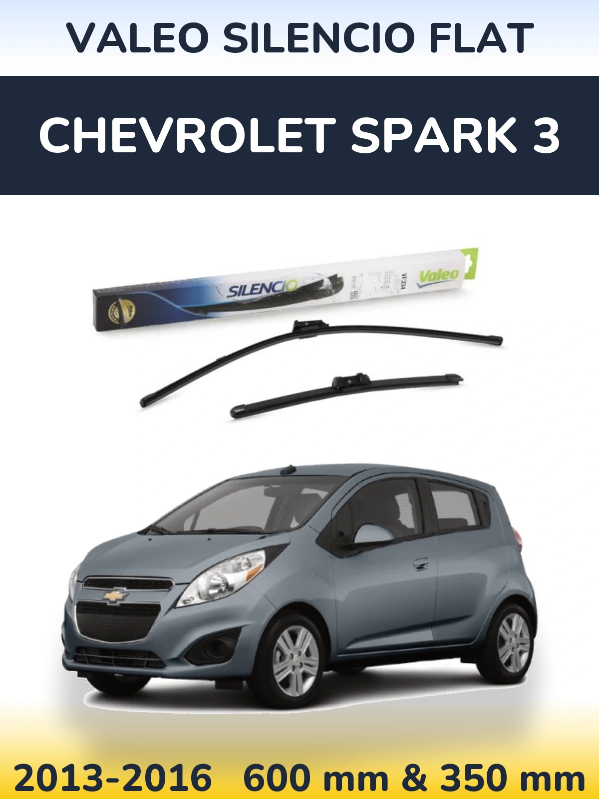 Front wiper blade set Valeo Silencio Flat 600 & 350 mm for Chevrolet Spark 3 2013-2016
