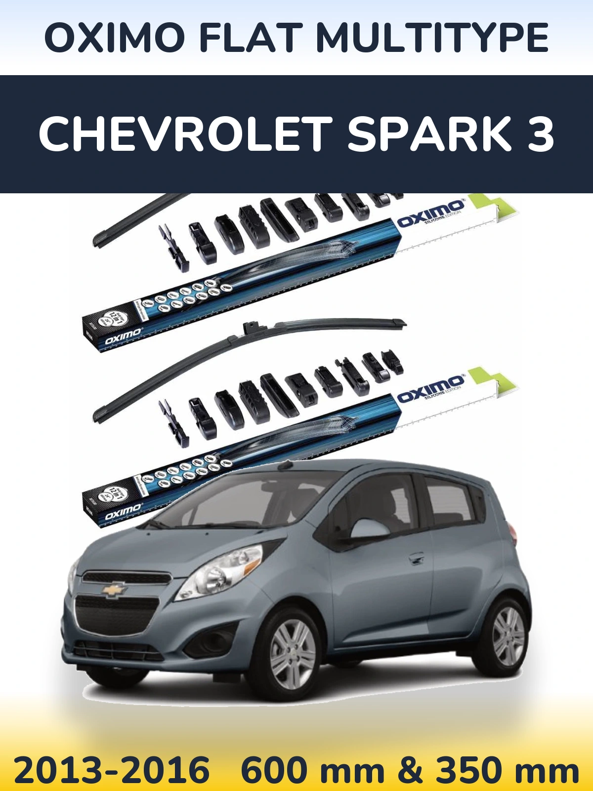 Front wiper blade set Oximo Flat MultiTipoe 600 & 350 mm for Chevrolet Spark 3 2013-2016