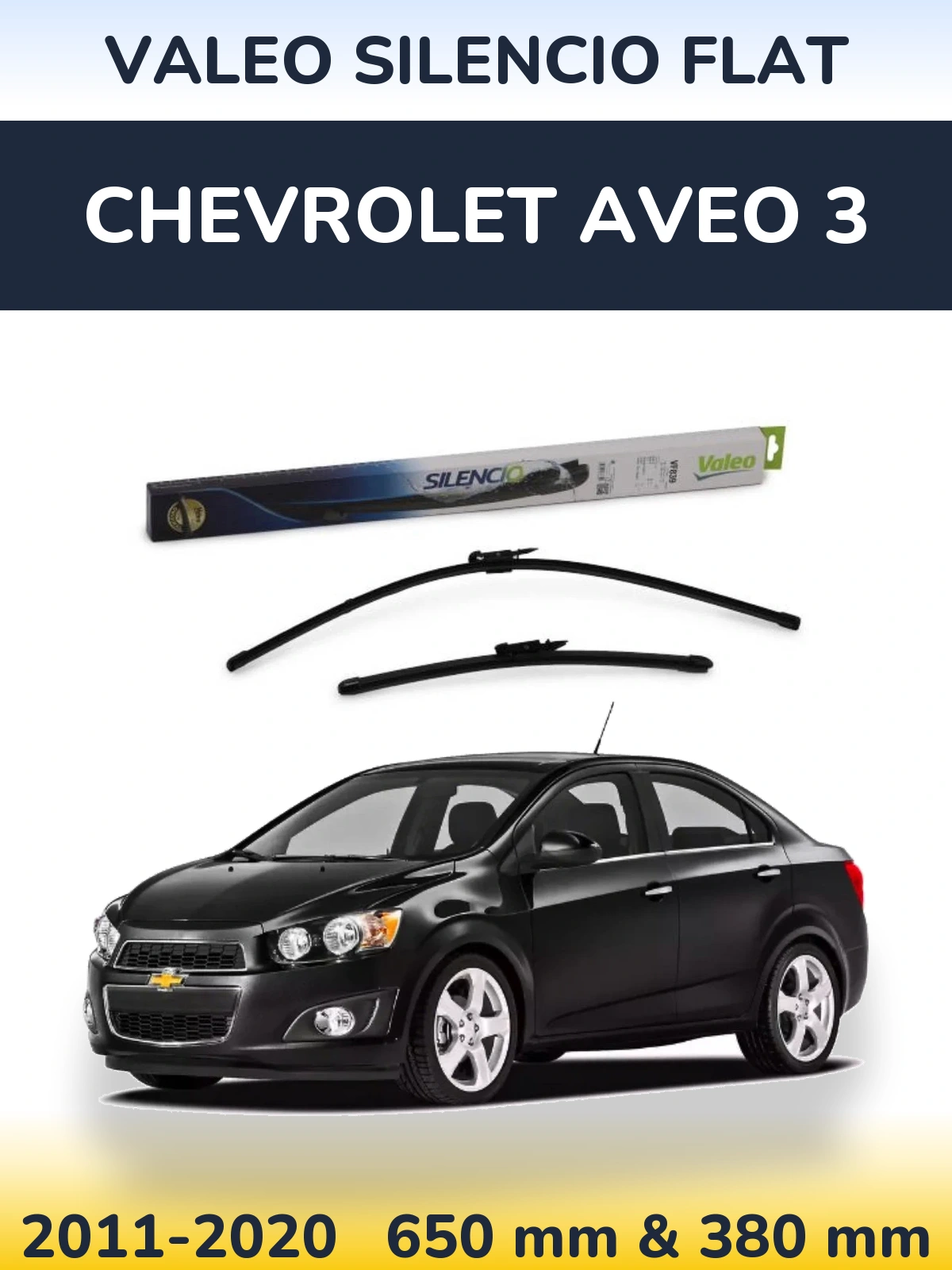 Front wiper blade set Valeo Silencio Flat 650 & 380 mm for Chevrolet Aveo 3 2011-2020