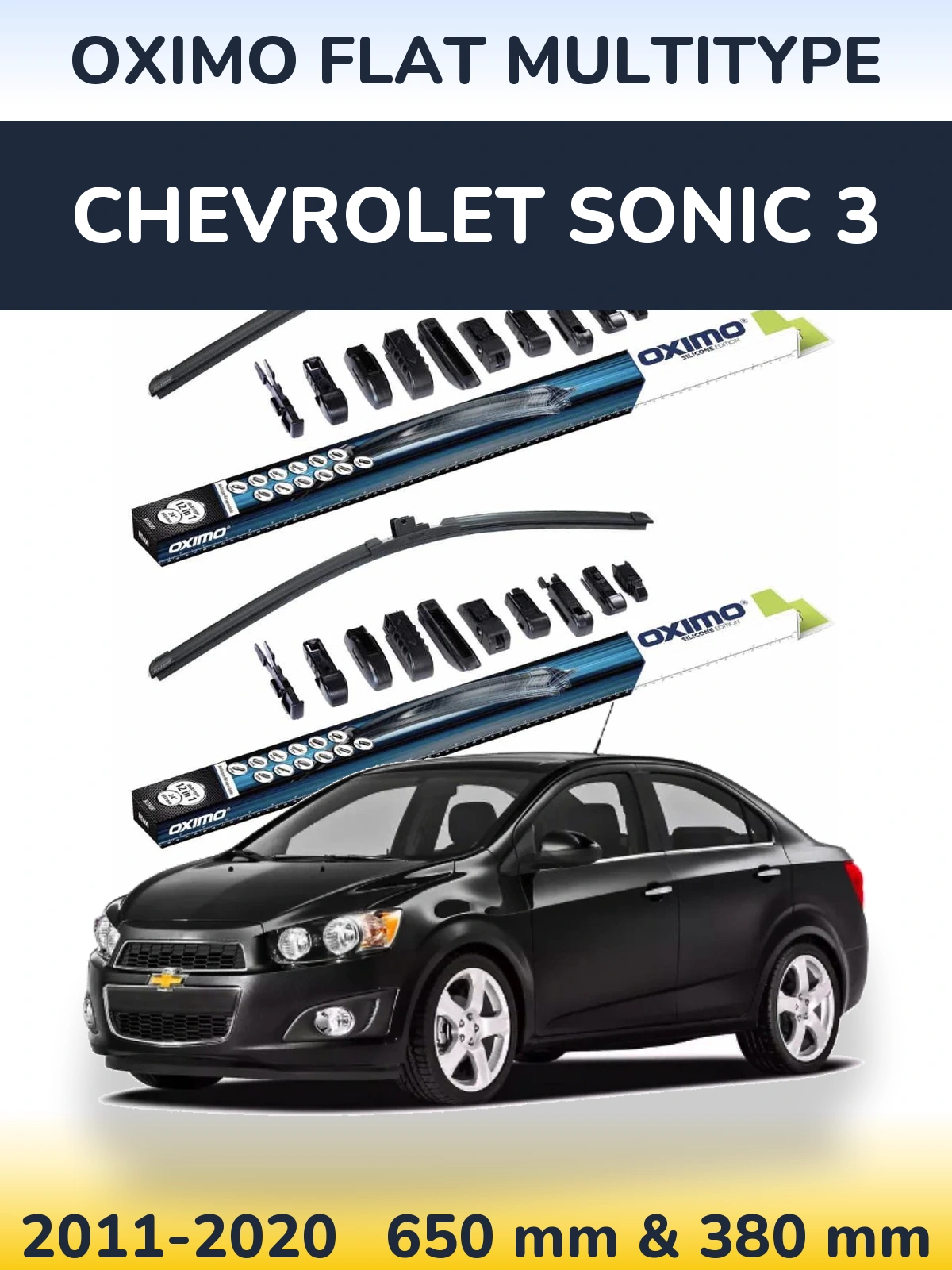 Front wiper blade set Oximo Flat MultiTipoe 650 & 380 mm for Chevrolet Sonic 3 2011-2020