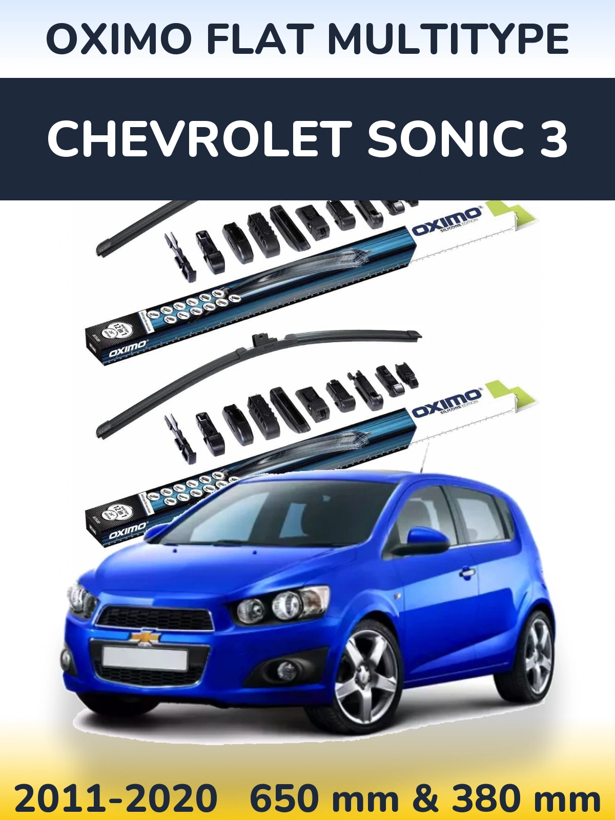 Комплект передних дворников Oximo Flat MultiТипe 650 & 380 мм для Chevrolet Sonic 3 2011-2020