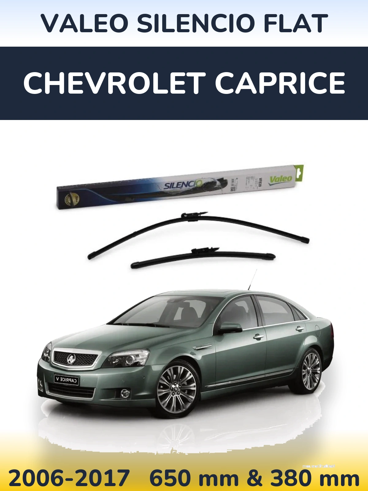 Front wiper blade set Valeo Silencio Flat 650 & 380 mm for Chevrolet Caprice 2006-2017
