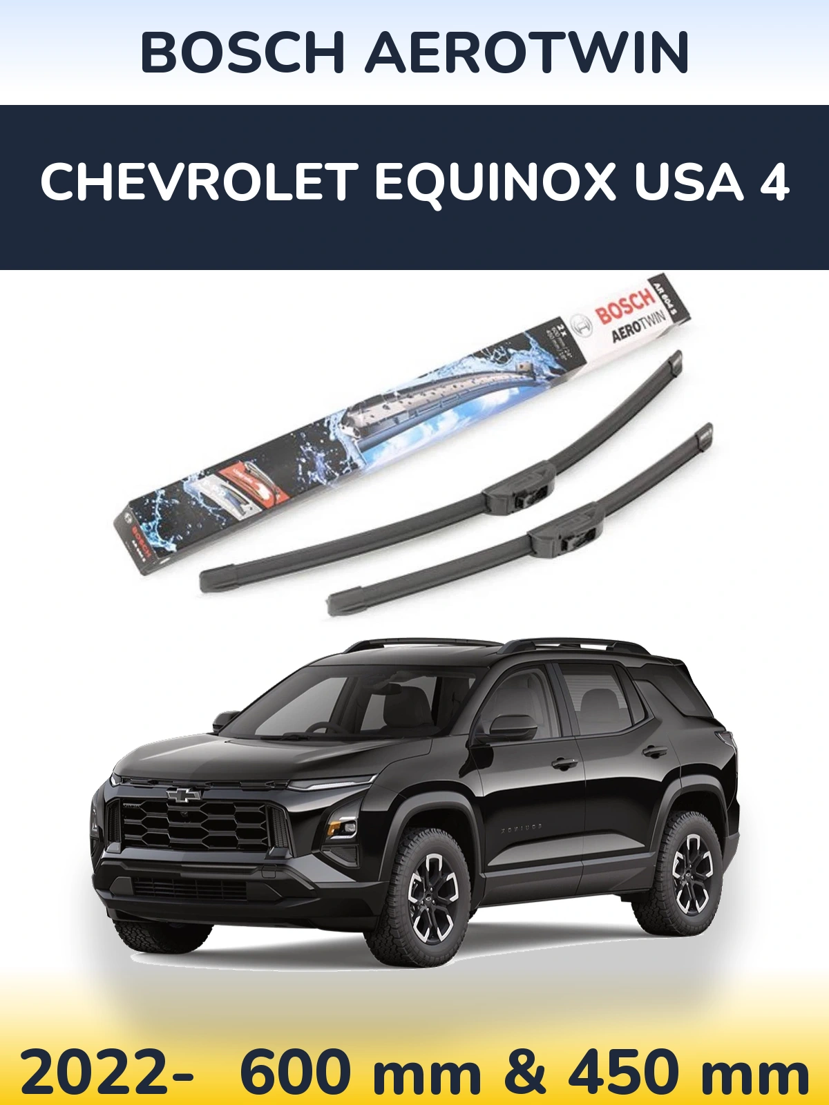 Комплект передних дворников BOSCH AeroTwin 600 & 450 мм для Chevrolet Equinox USA 4 2022-2026