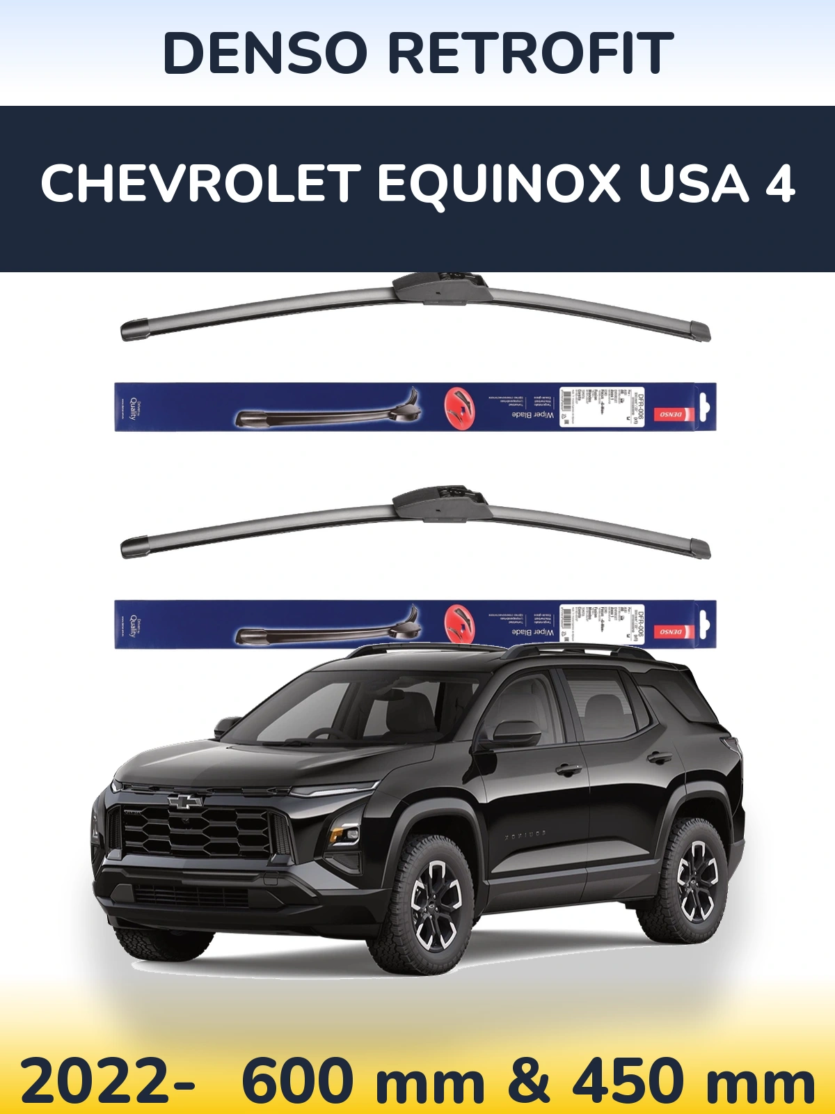 Front wiper blade set Denso Retrofit 600 & 450 mm for Chevrolet Equinox USA 4 2022-2026