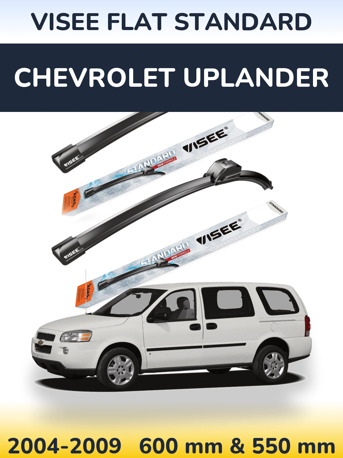 Комплект передніх щіток VISEE FLAT STANDARD 600 & 550 мм для Chevrolet Uplander 2004-2009