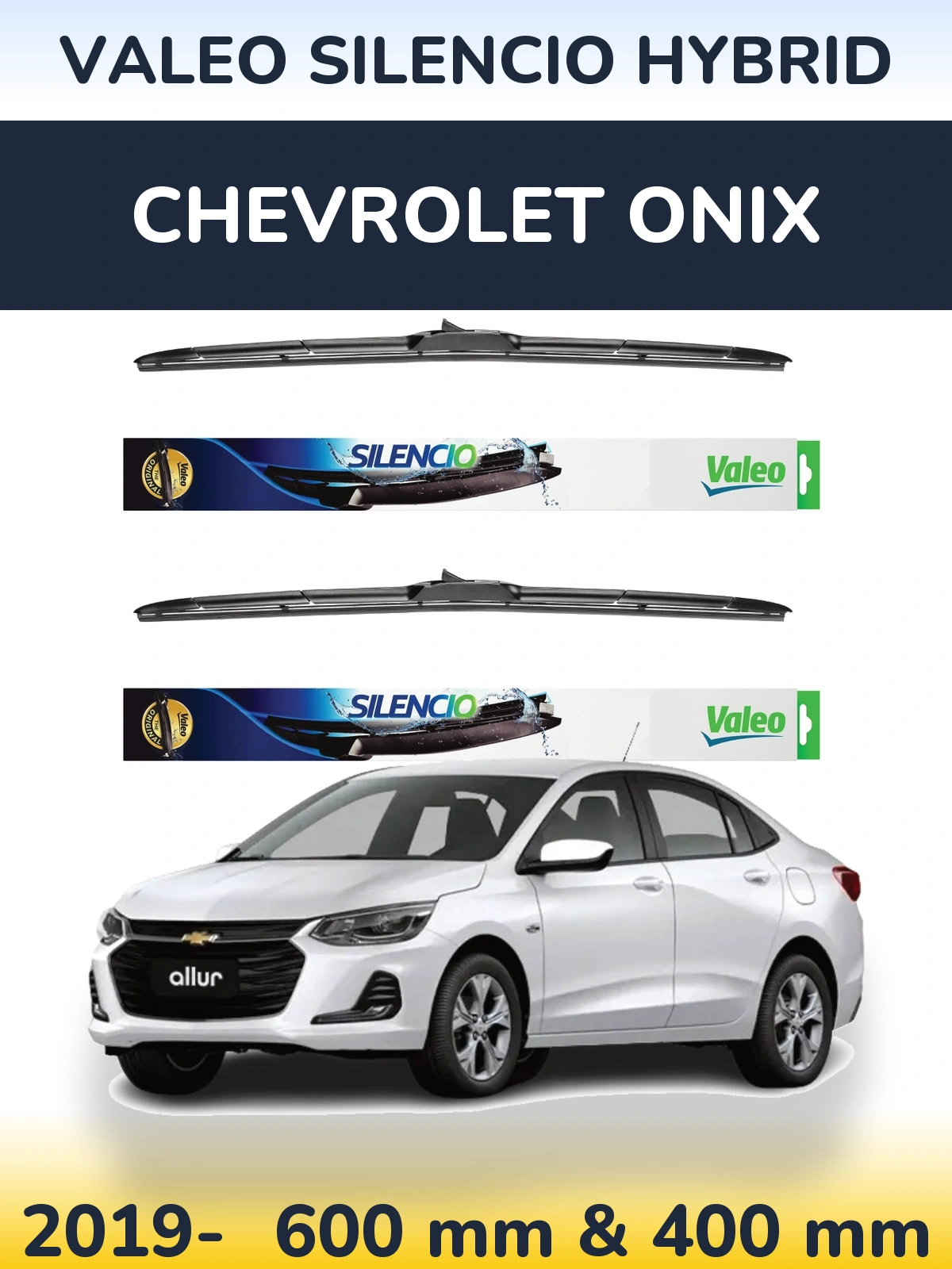 Front wiper blade set Valeo Silencio Hybrid 600 & 400 mm for Chevrolet Onix 2019-2026