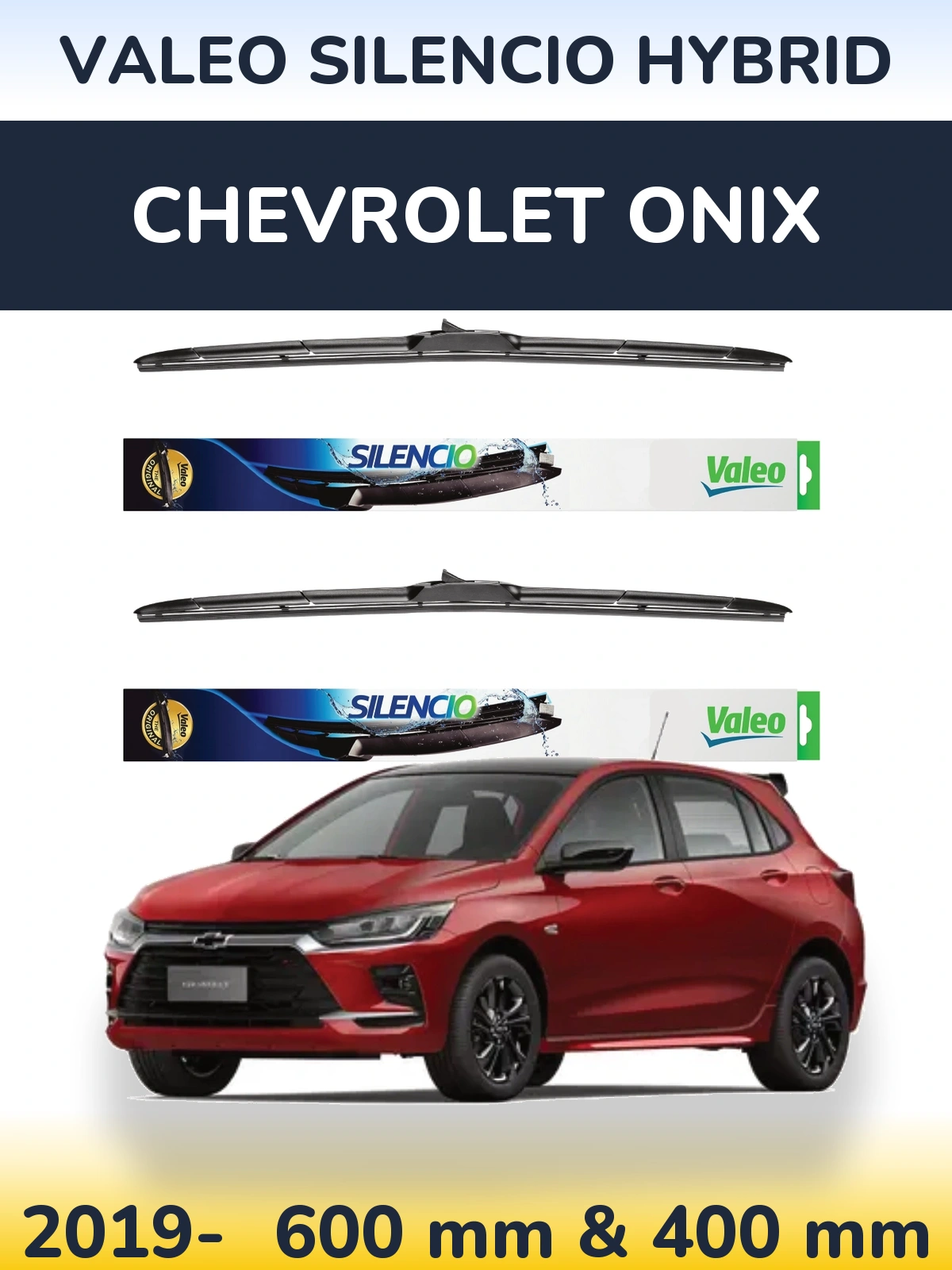 Front wiper blade set Valeo Silencio Hybrid 600 & 400 mm for Chevrolet Onix 2019-2026