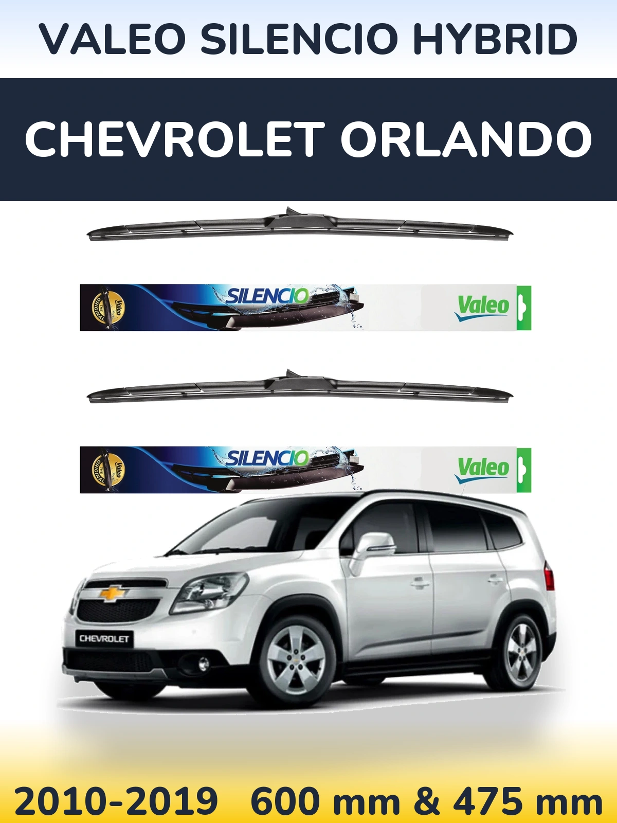 Комплект передніх щіток Valeo Silencio Hybrid 600 & 475 мм для Chevrolet Orlando 2010-2019