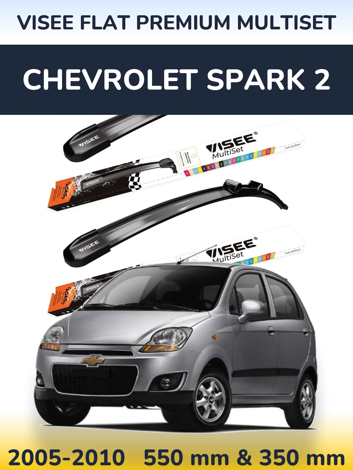 Front wiper blade set VISEE FLAT PREMIUM MultiSet 550 & 350 mm for Chevrolet Spark 2 2005-2010