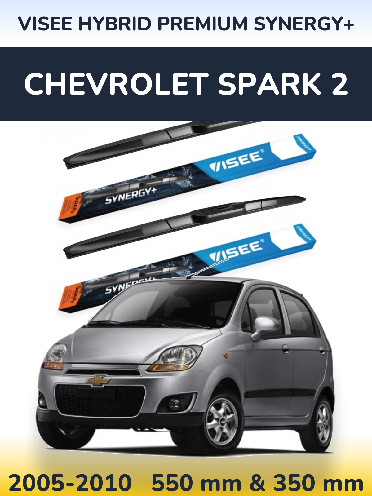 Front wiper blade set VISEE HYBRID PREMIUM SYNERGY+ 550 & 350 mm for Chevrolet Spark 2 2005-2010