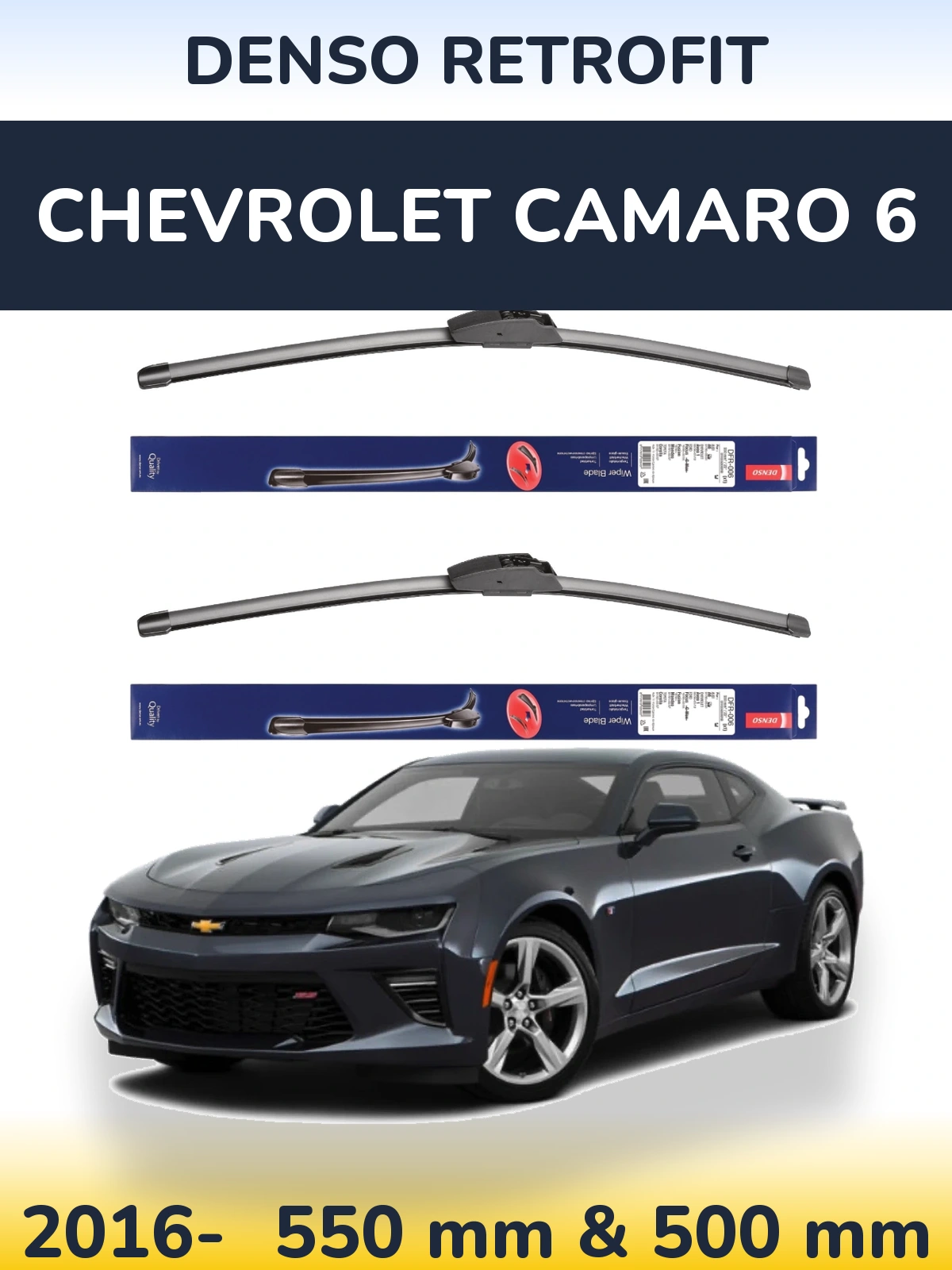 Комплект передних дворников Denso Retrofit 550 & 500 мм для Chevrolet Camaro 6 2016-2026