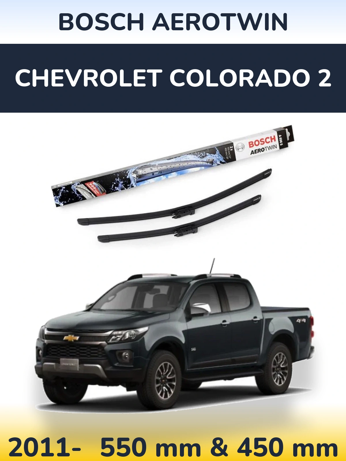 Комплект передних дворников BOSCH AeroTwin 550 & 450 мм для Chevrolet Colorado 2 2011-2026