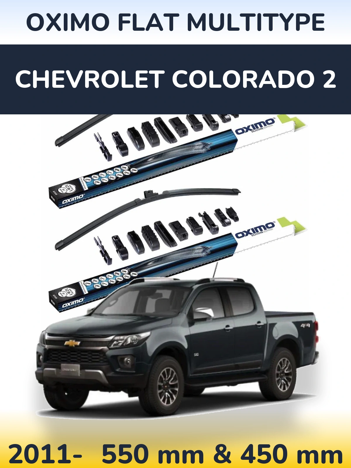 Front wiper blade set Oximo Flat MultiTipoe 550 & 450 mm for Chevrolet Colorado 2 2011-2026