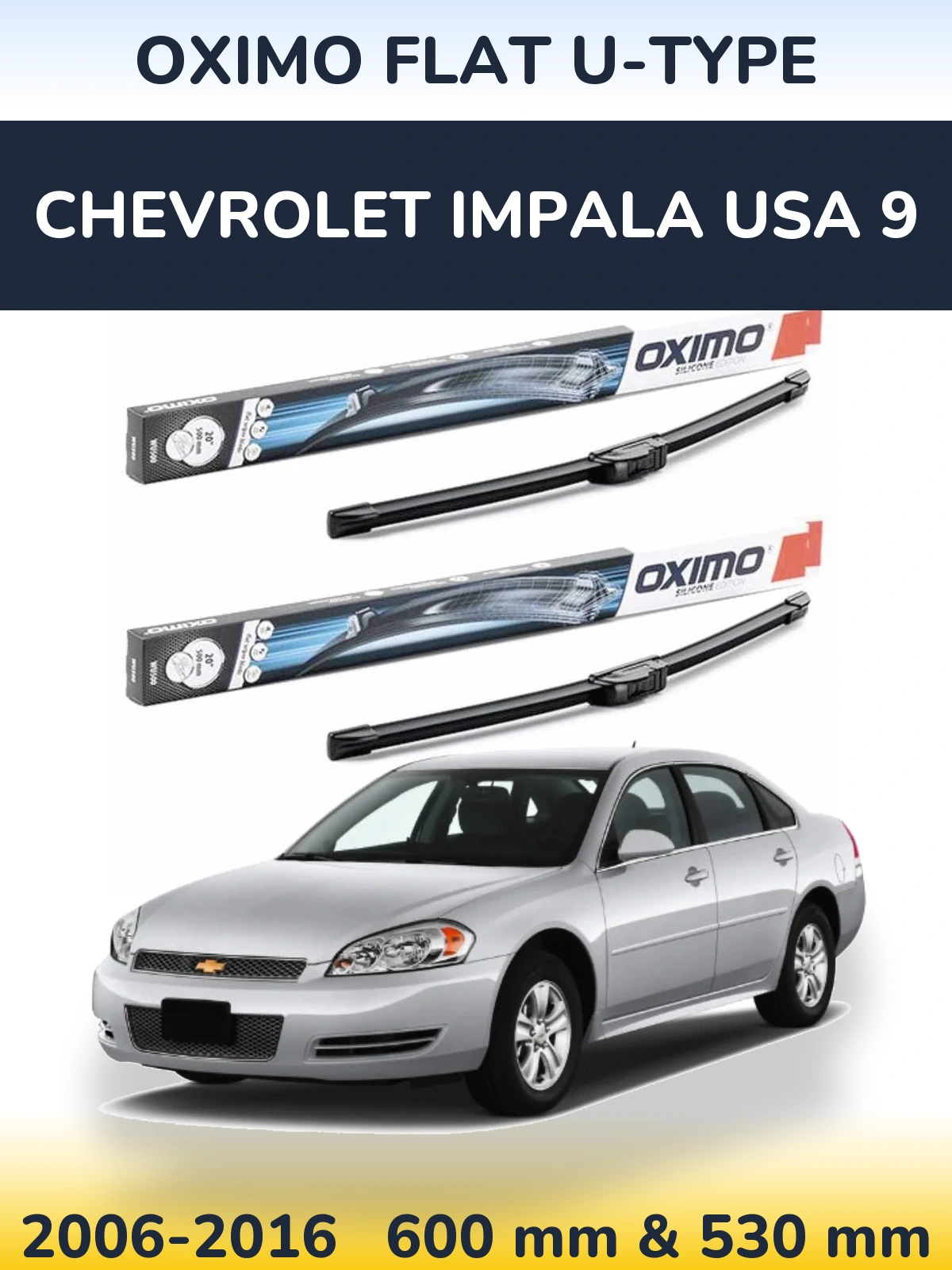 Комплект передних дворников Oximo Flat U-type 600 & 530 мм для Chevrolet Impala USA 9 2006-2016