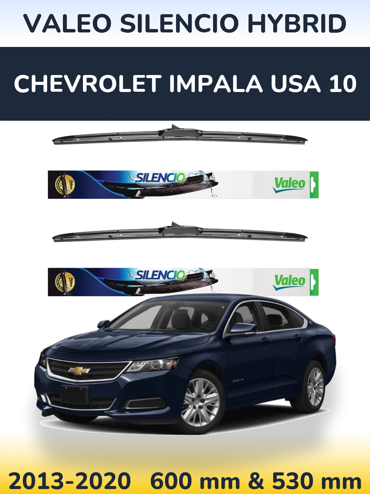 Комплект передних дворников Valeo Silencio Hybrid 600 & 530 мм для Chevrolet Impala USA 10 2013-2020