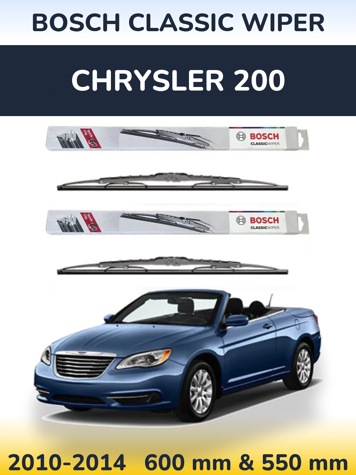Front wiper blade set BOSCH Classic Wiper 600 & 550 mm for Chrysler 200 2010-2014