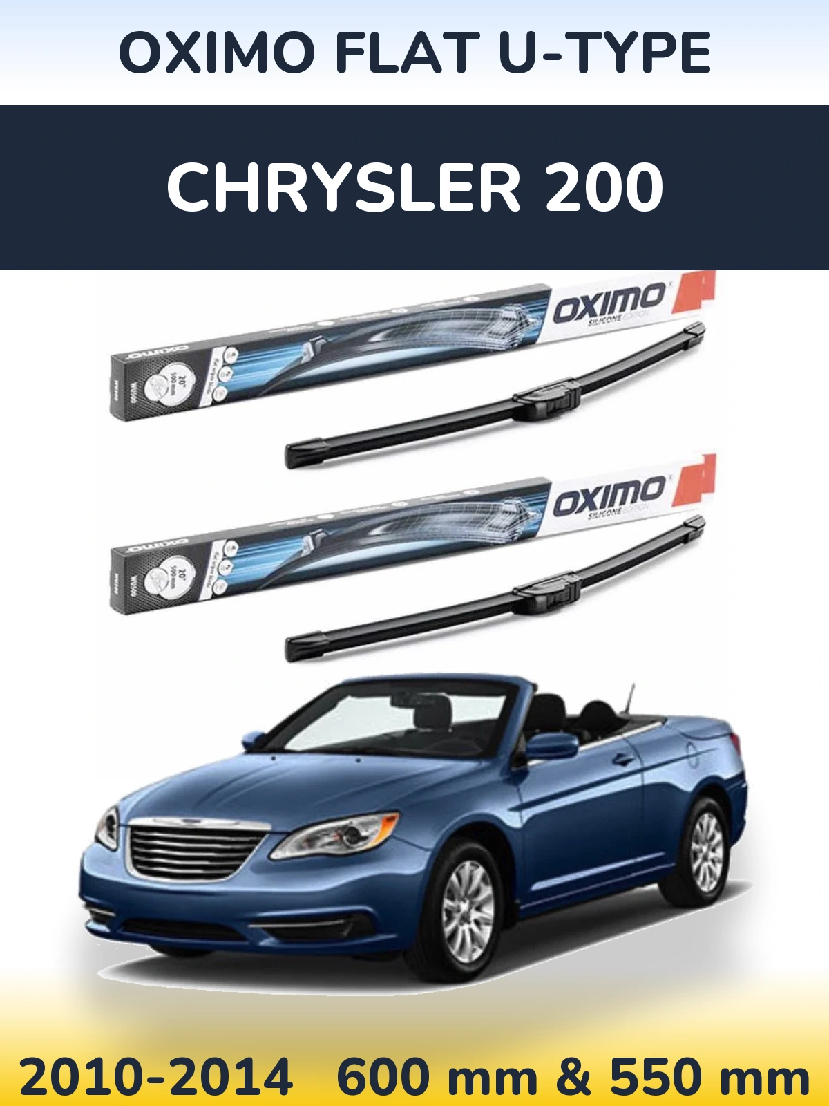 Front wiper blade set Oximo Flat U-type 600 & 550 mm for Chrysler 200 2010-2014